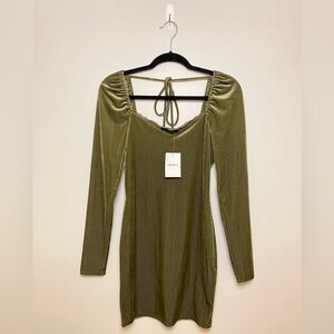 Forever 21 Long Puff Sleeve Lace Trim Iridescent Mini Dress, Green, Size S, NWT